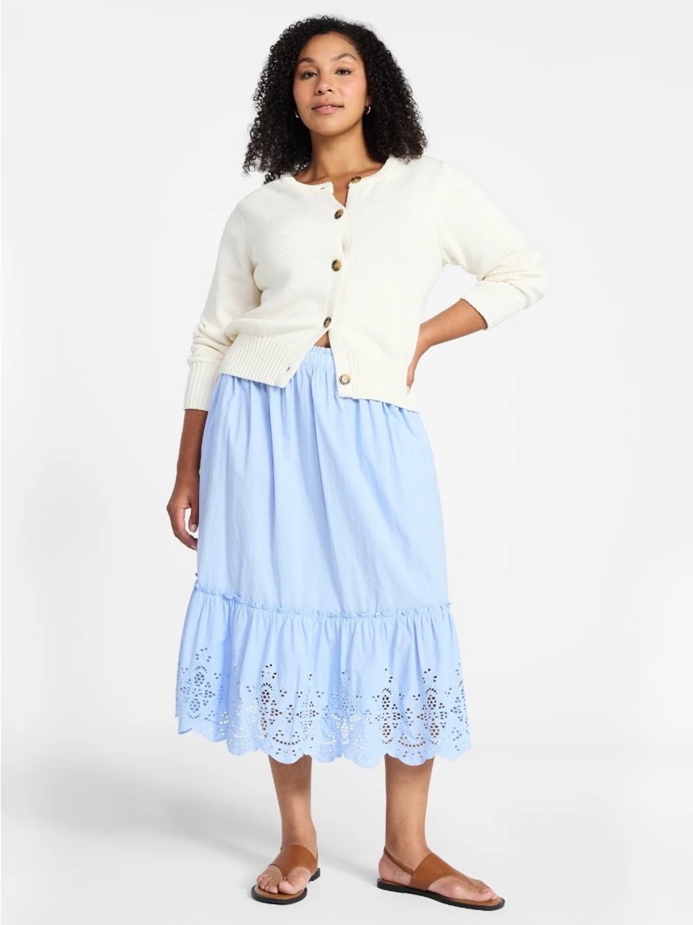 NWT! Time and Tru Light Blue Eyelet Tiered Midi Skirt. Stretch waist. Size XXXL.